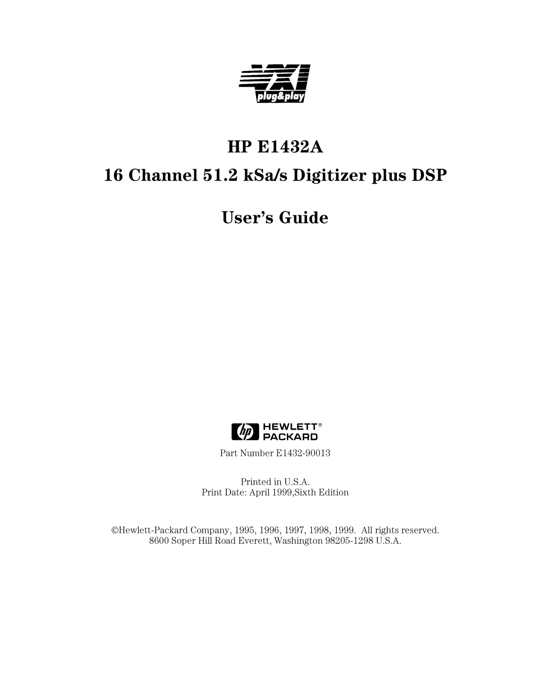 HP VXI E1432A manual HP E1432A Channel 51.2 kSa/s Digitizer plus DSP User’s Guide 