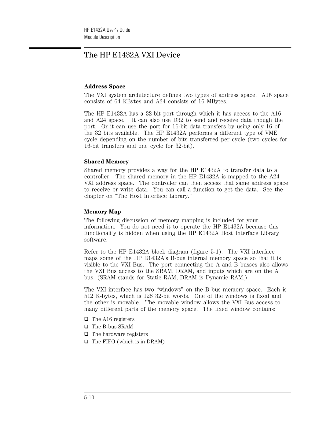 HP VXI E1432A manual HP E1432A VXI Device, Address Space, Shared Memory, Memory Map 