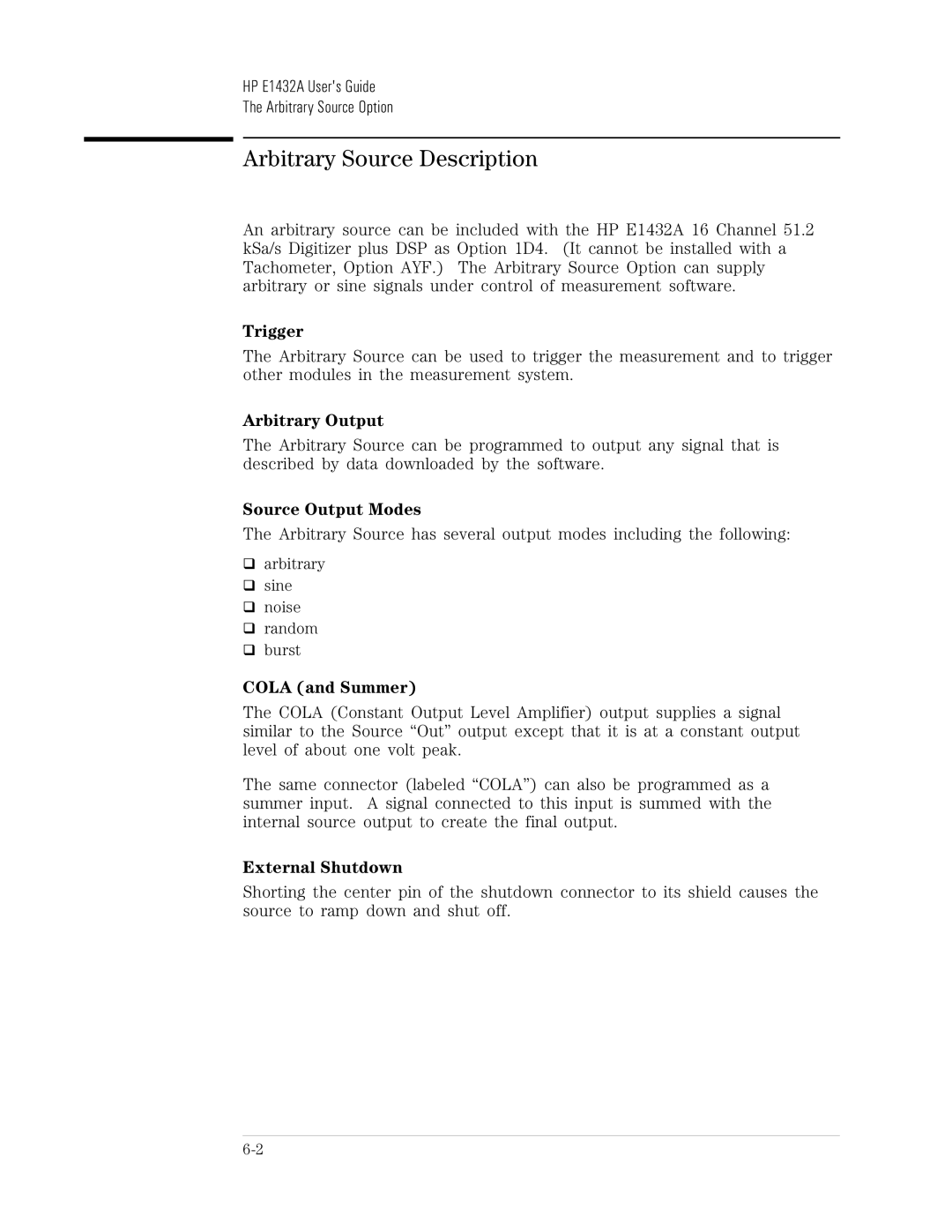 HP VXI E1432A manual Arbitrary Source Description 