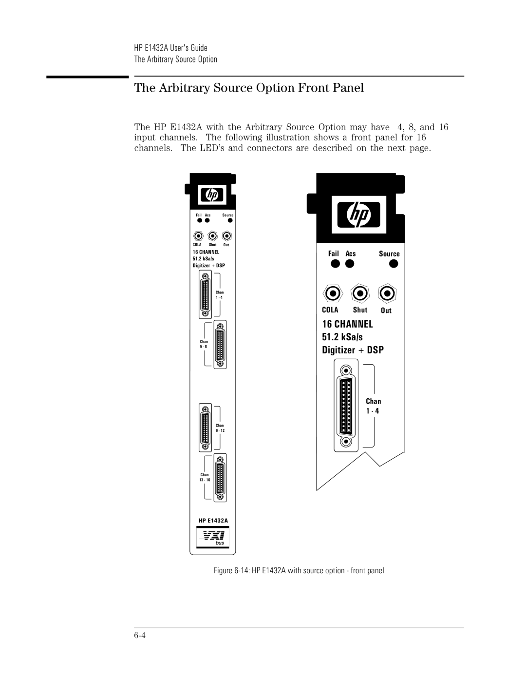 HP VXI E1432A manual Arbitrary Source Option Front Panel, HP E1432A with source option front panel 