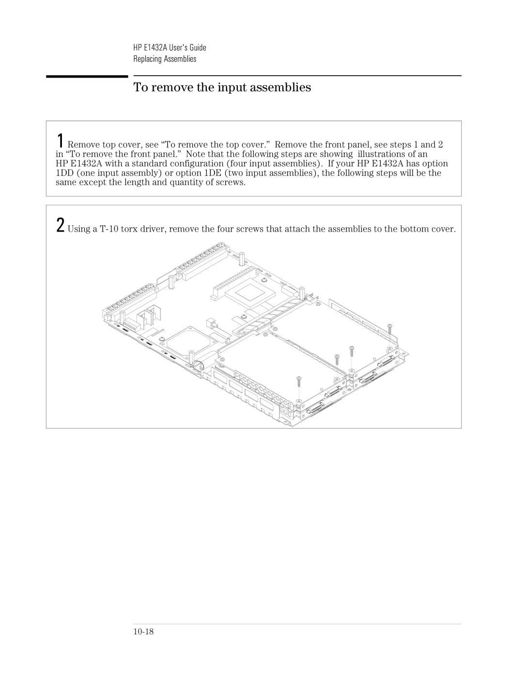 HP VXI E1432A manual To remove the input assemblies 