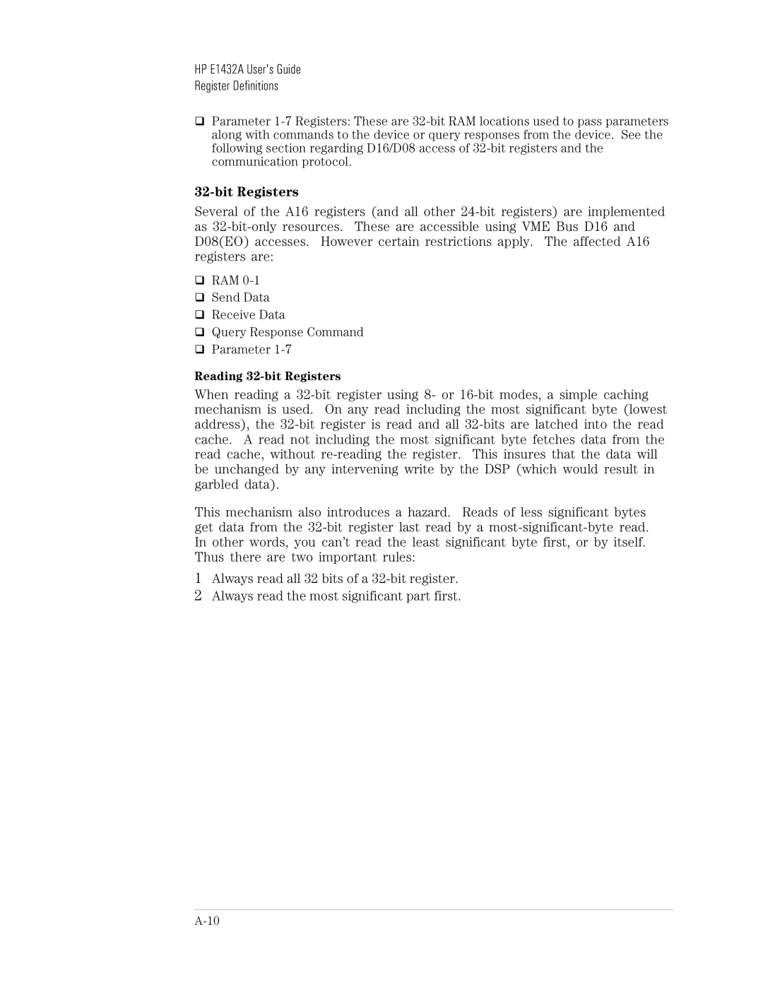 HP VXI E1432A manual Bit Registers 