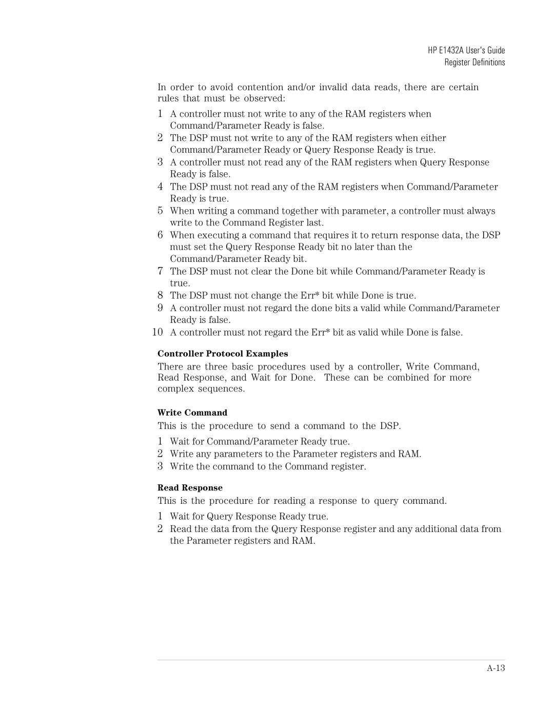 HP VXI E1432A manual Controller Protocol Examples 