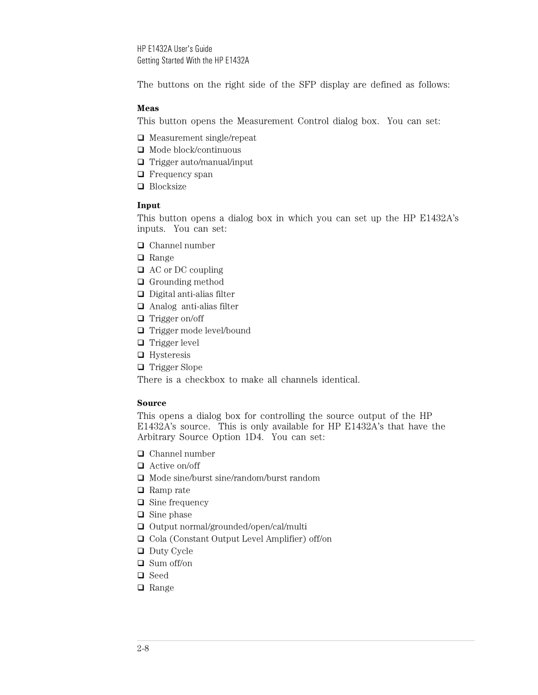 HP VXI E1432A manual There is a checkbox to make all channels identical 