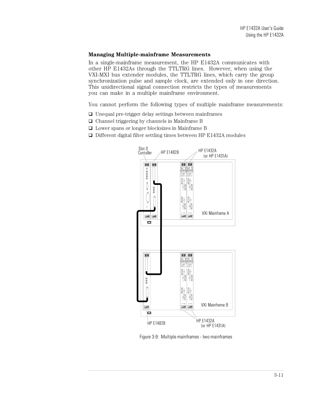 HP VXI E1432A manual Managing Multiple-mainframe Measurements, Slot HP E1482B HP E1432A Contoller 