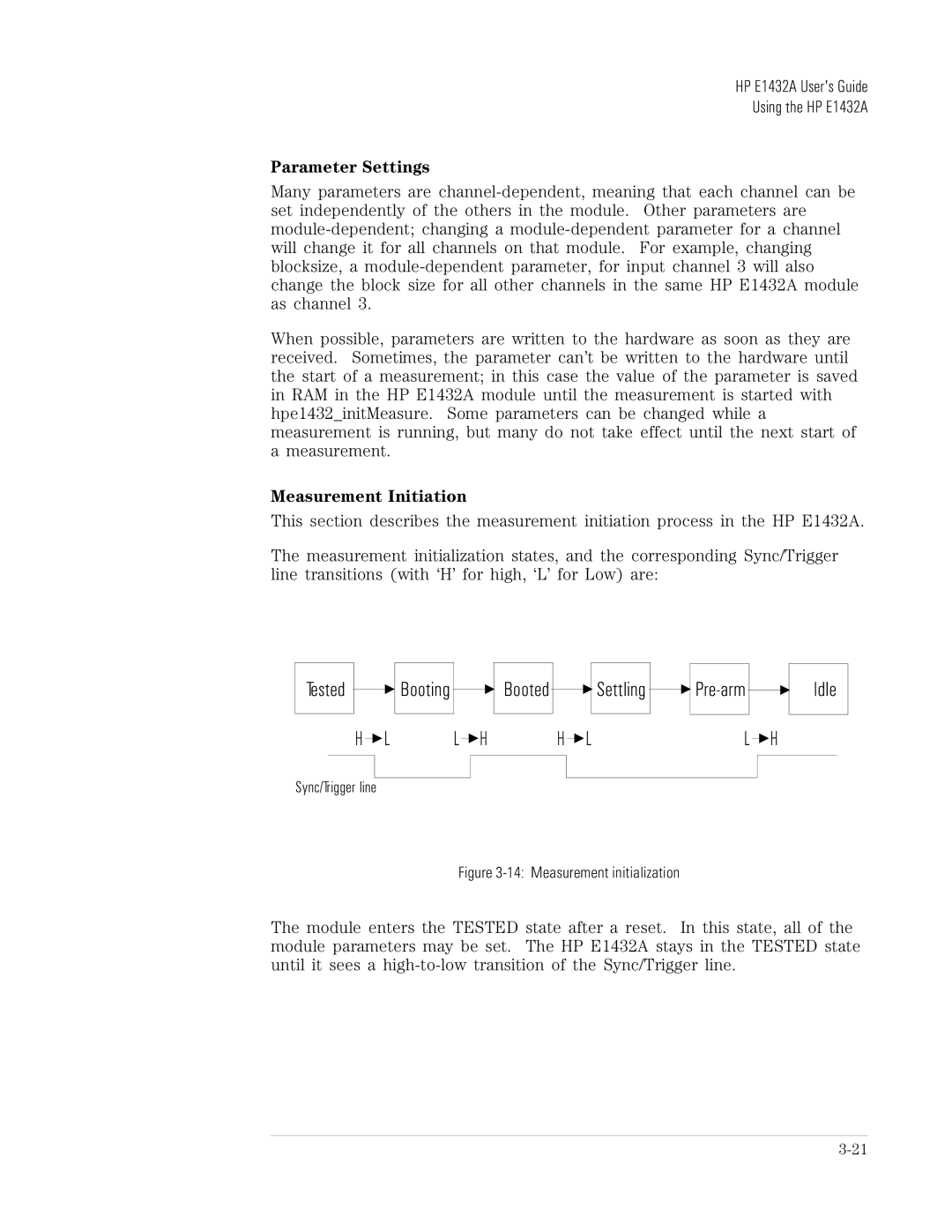 HP VXI E1432A manual Parameter Settings, Measurement Initiation 