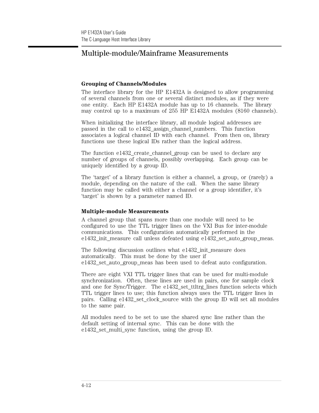 HP VXI E1432A manual Multiple-module/Mainframe Measurements 