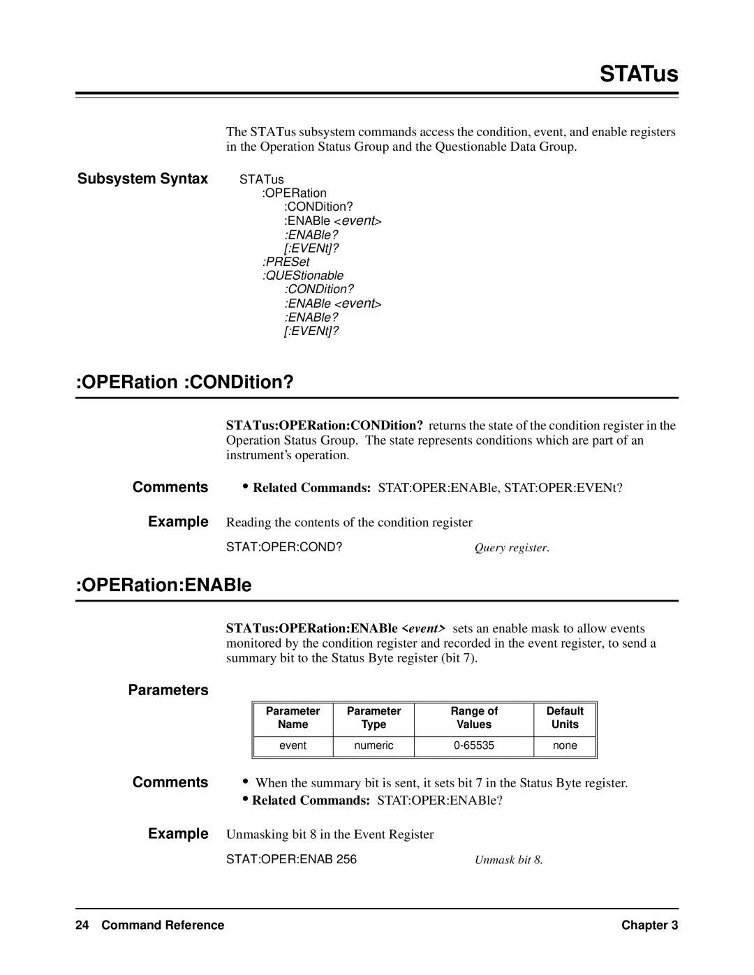 HP VXI manual STATus, OPERation CONDition?, OPERationENABle 