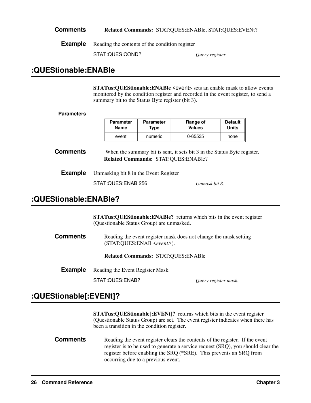 HP VXI manual QUEStionableENABle?, QUEStionableEVENt? 