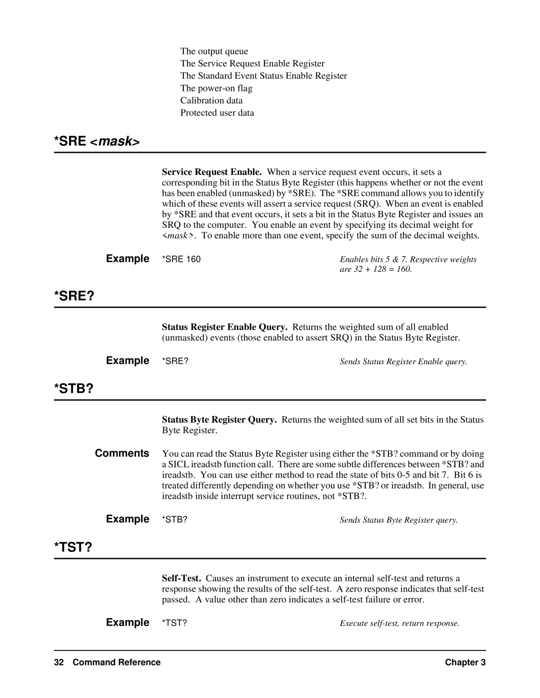 HP VXI manual SRE mask, Sre?, Stb?, Tst? 