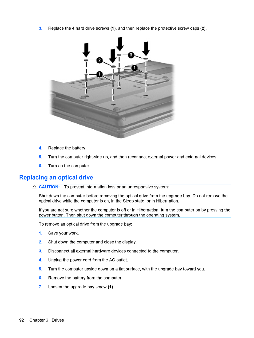 HP VZ243AV manual Replacing an optical drive 