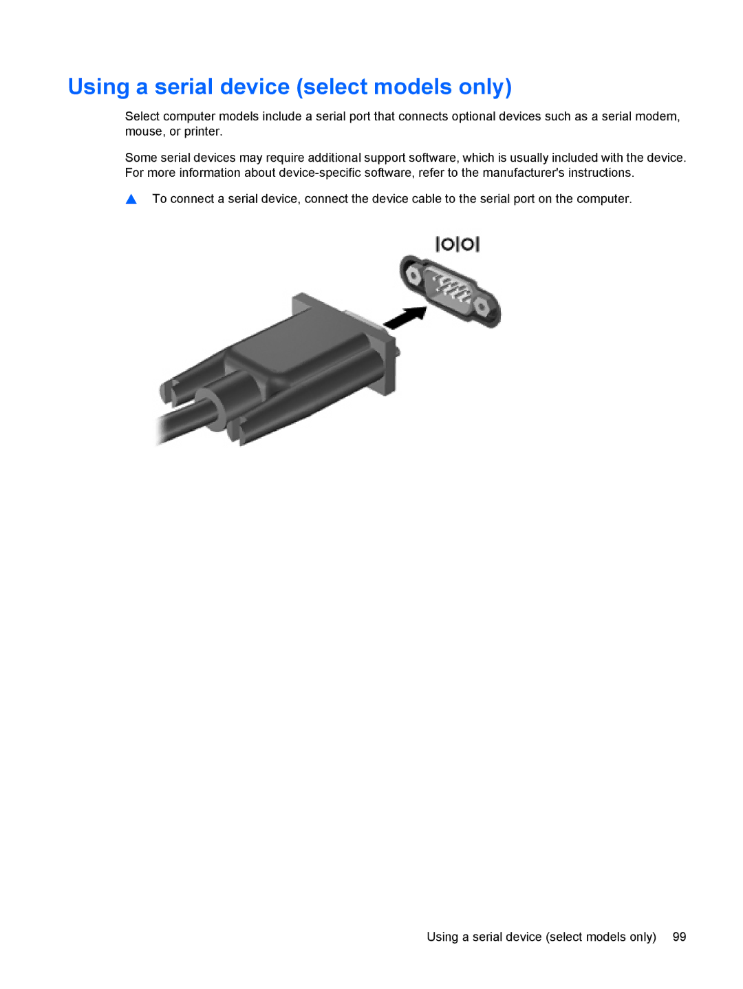 HP VZ243AV manual Using a serial device select models only 