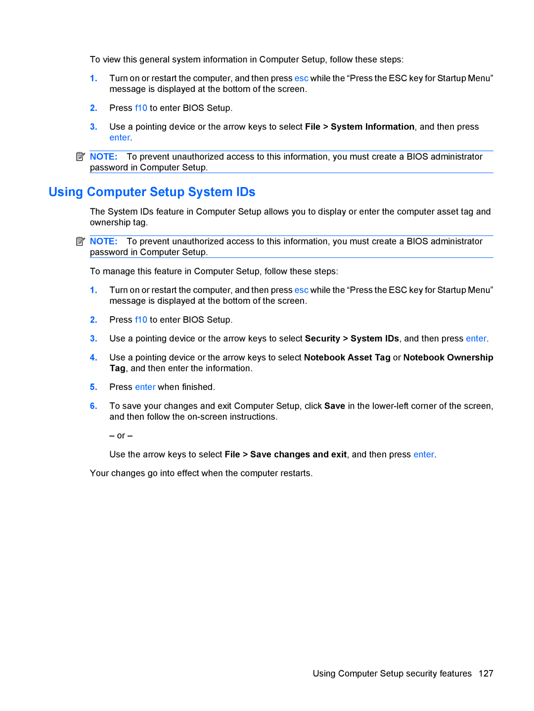 HP VZ243AV manual Using Computer Setup System IDs 