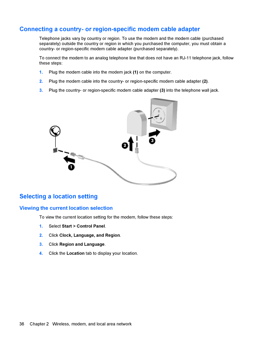 HP VZ243AV manual Selecting a location setting, Viewing the current location selection 