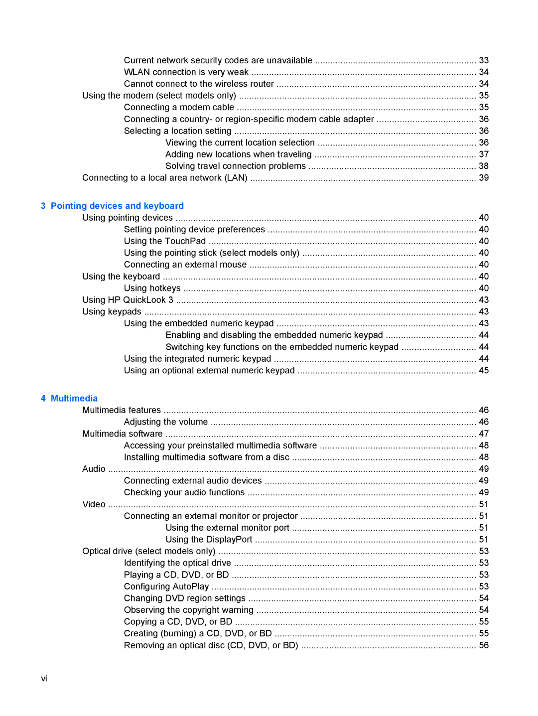 HP VZ243AV manual Pointing devices and keyboard 