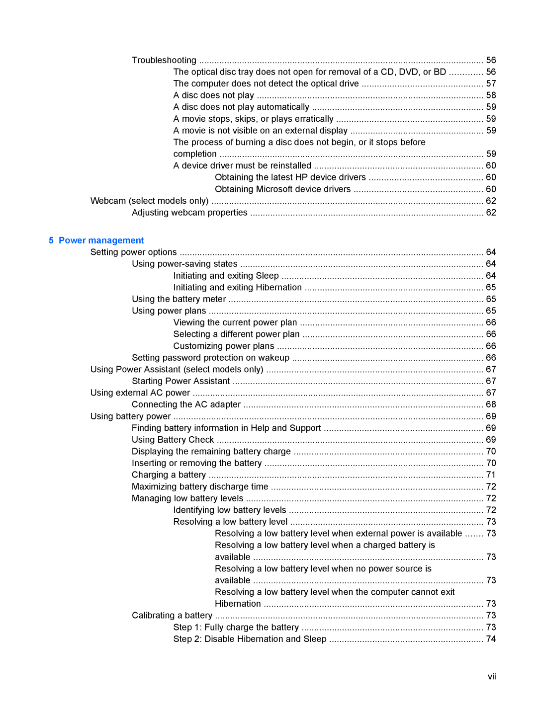 HP VZ243AV manual Power management 