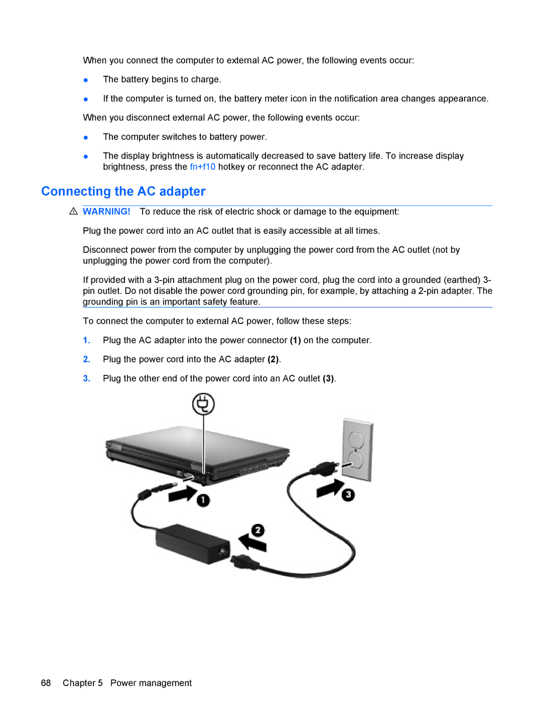 HP VZ243AV manual Connecting the AC adapter 