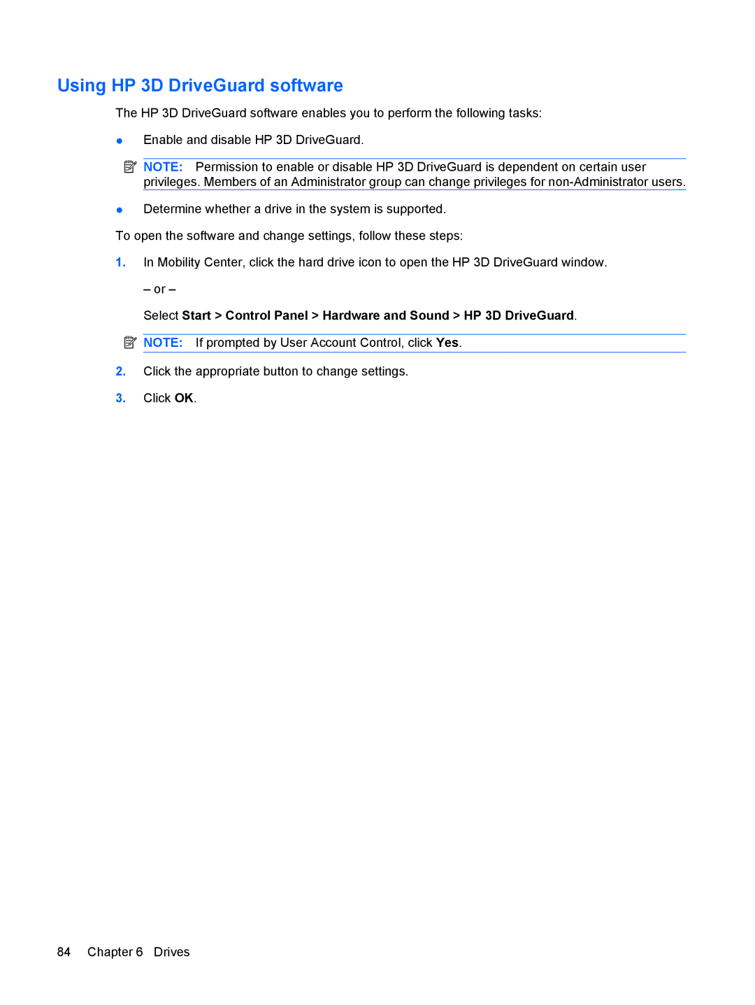 HP VZ243AV manual Using HP 3D DriveGuard software 