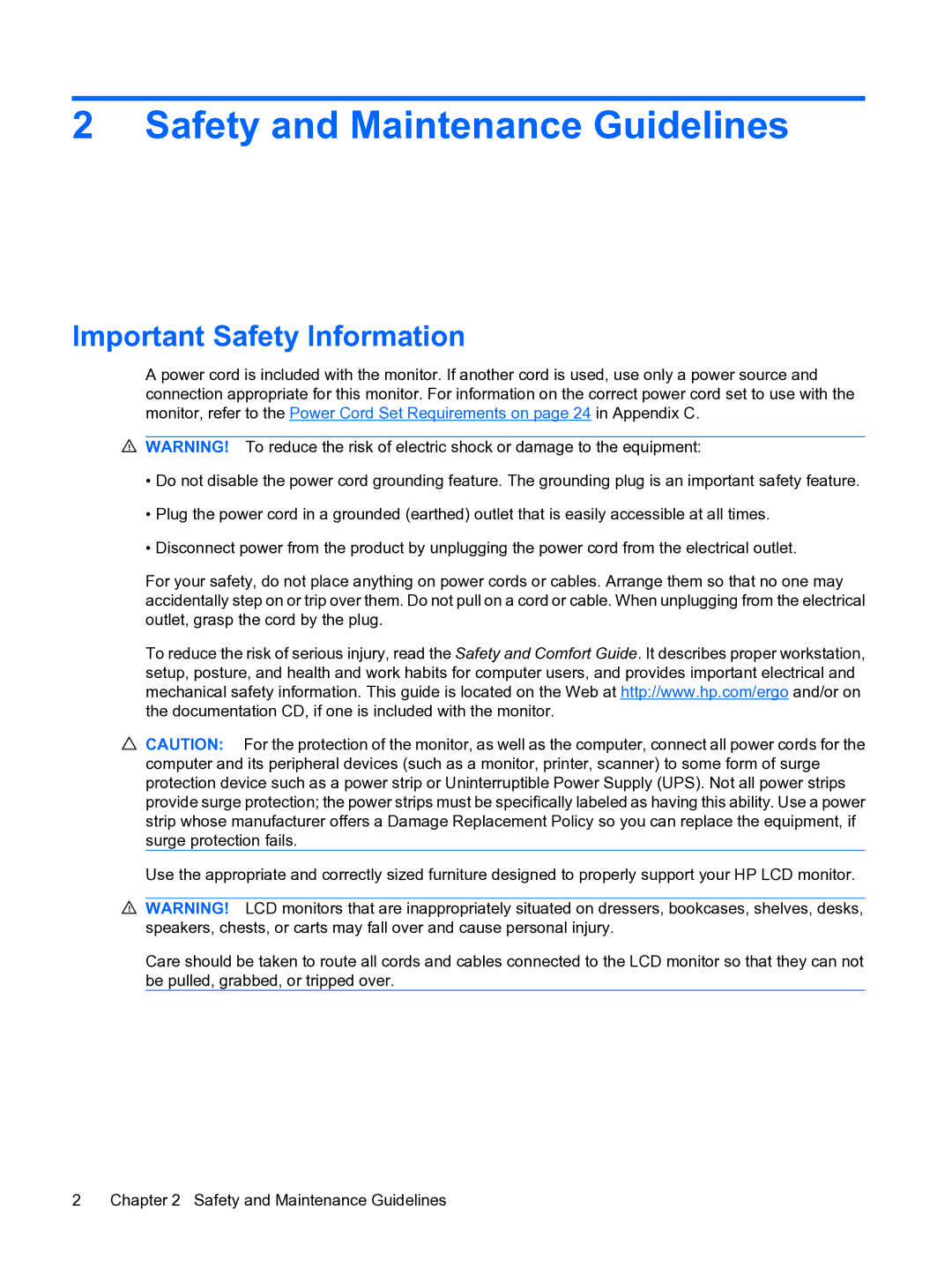 HP w15e manual Safety and Maintenance Guidelines, Important Safety Information 