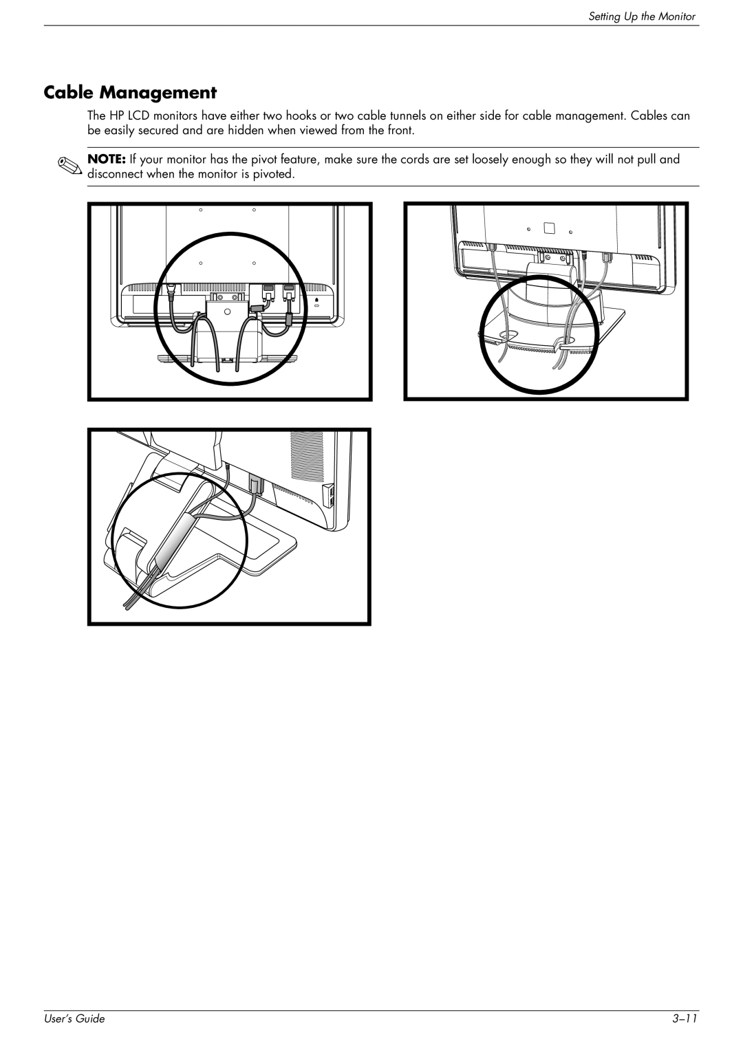 HP w1707 manual Cable Management 