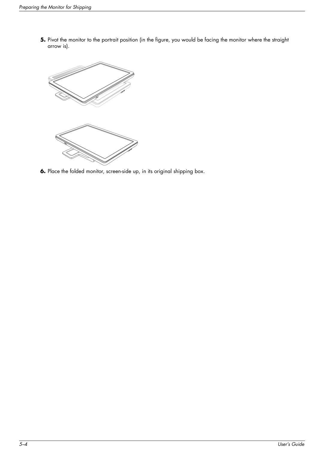 HP w1707 manual Preparing the Monitor for Shipping 