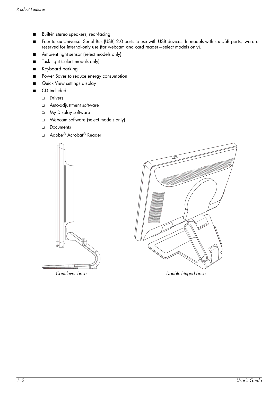 HP w1858 18.5-inch manual Cantilever base 