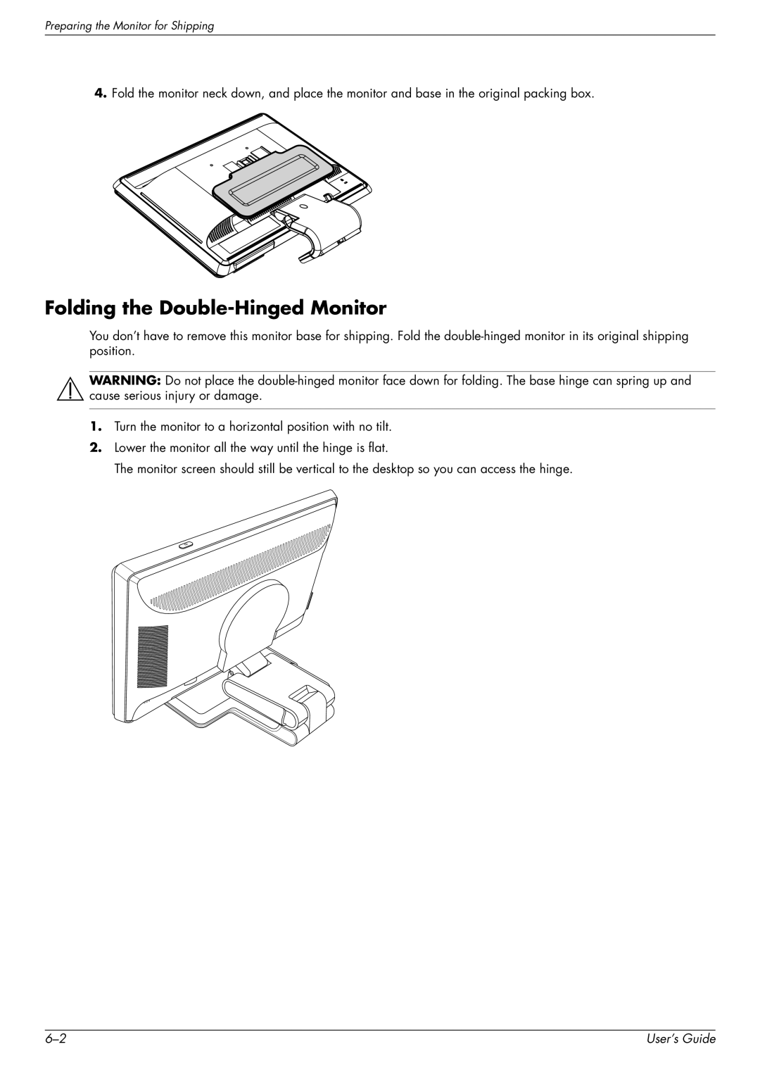 HP w1858 18.5-inch manual Folding the Double-Hinged Monitor 