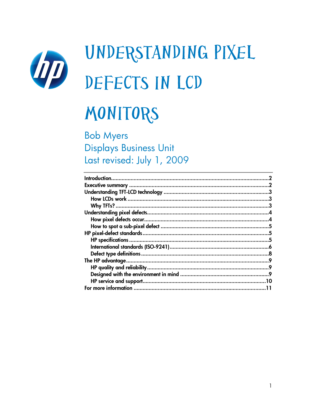 HP w19 19-inch manual Defects in LCD Monitors 