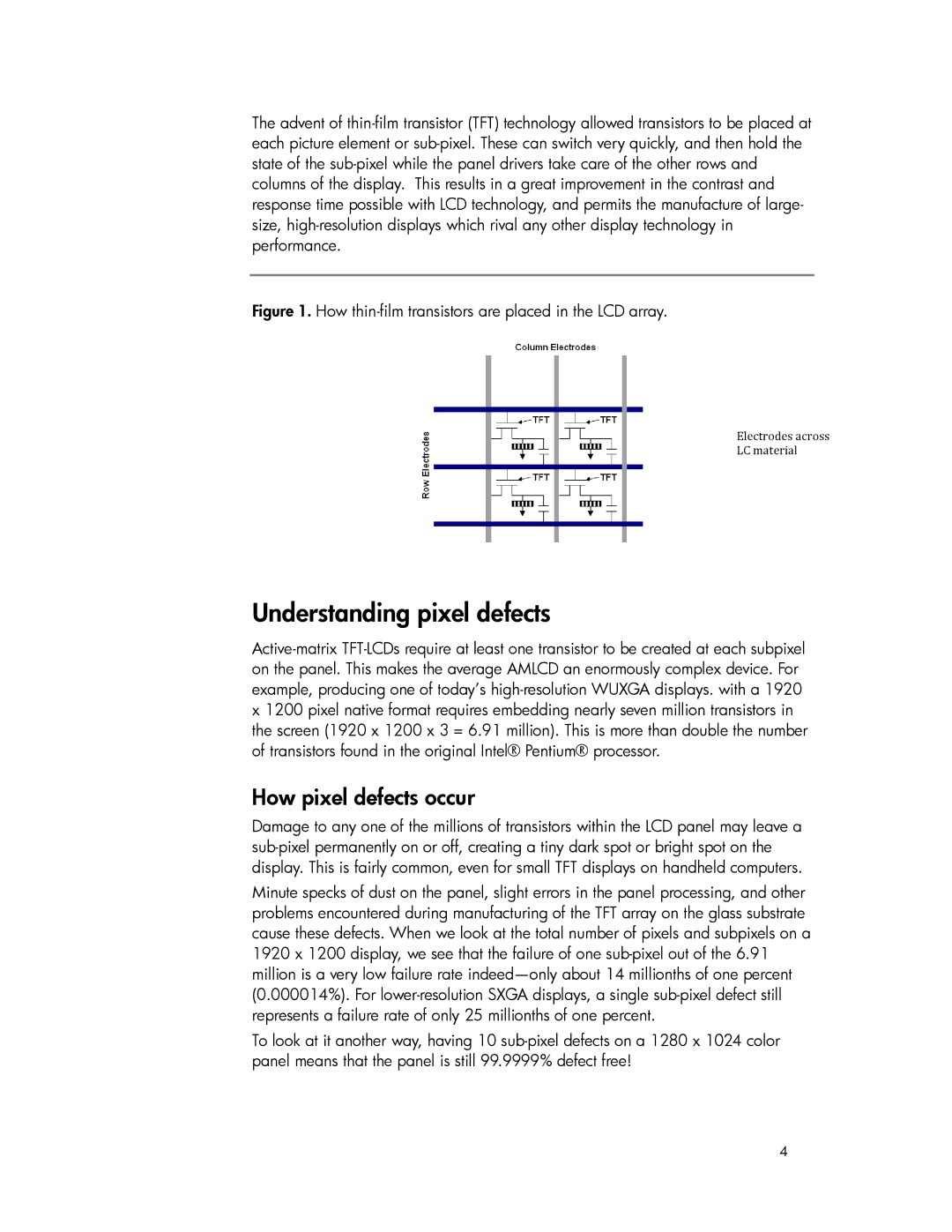 HP w19 19-inch manual Understanding pixel defects, How pixel defects occur 