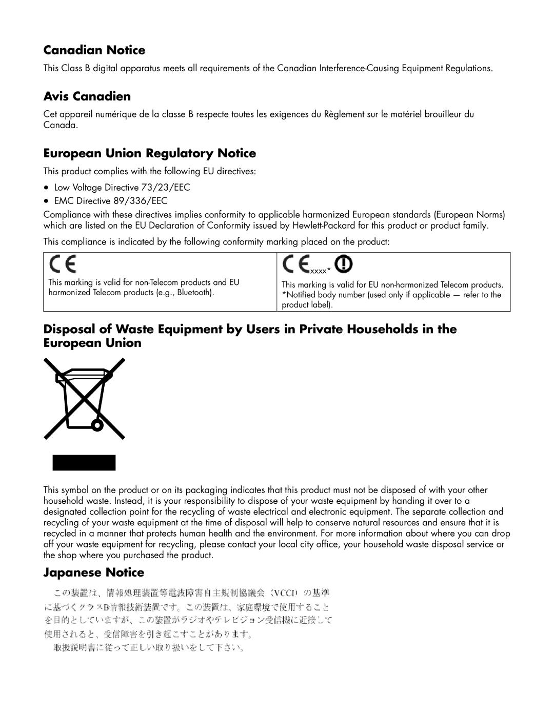 HP w19 19 inch manual Canadian Notice, Avis Canadien, European Union Regulatory Notice, Japanese Notice 