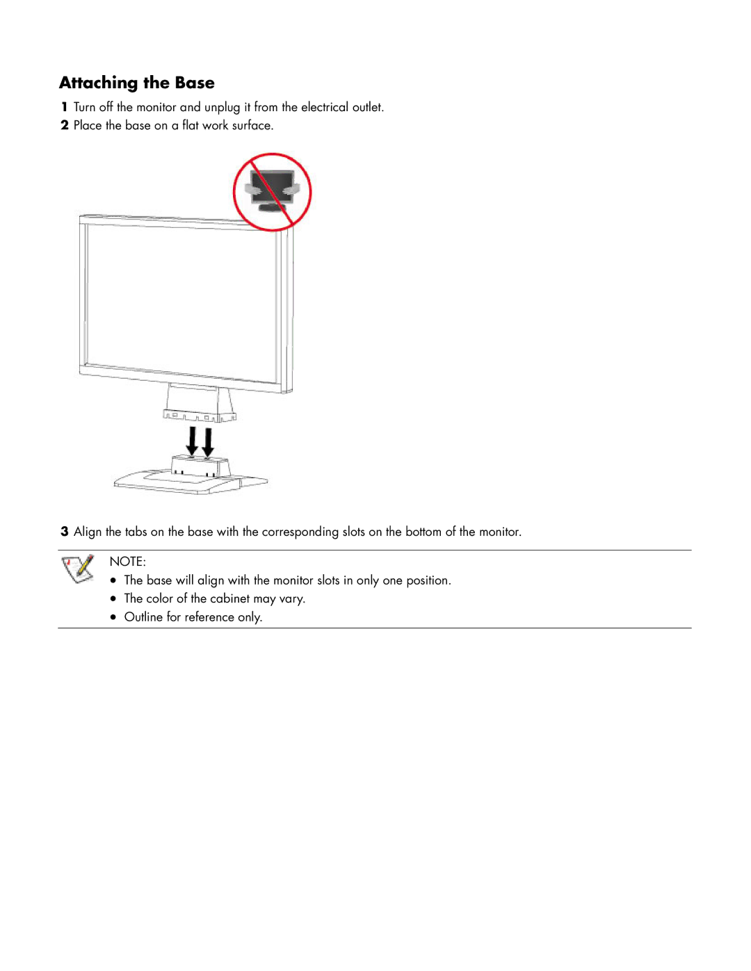 HP w19 19 inch manual Attaching the Base 