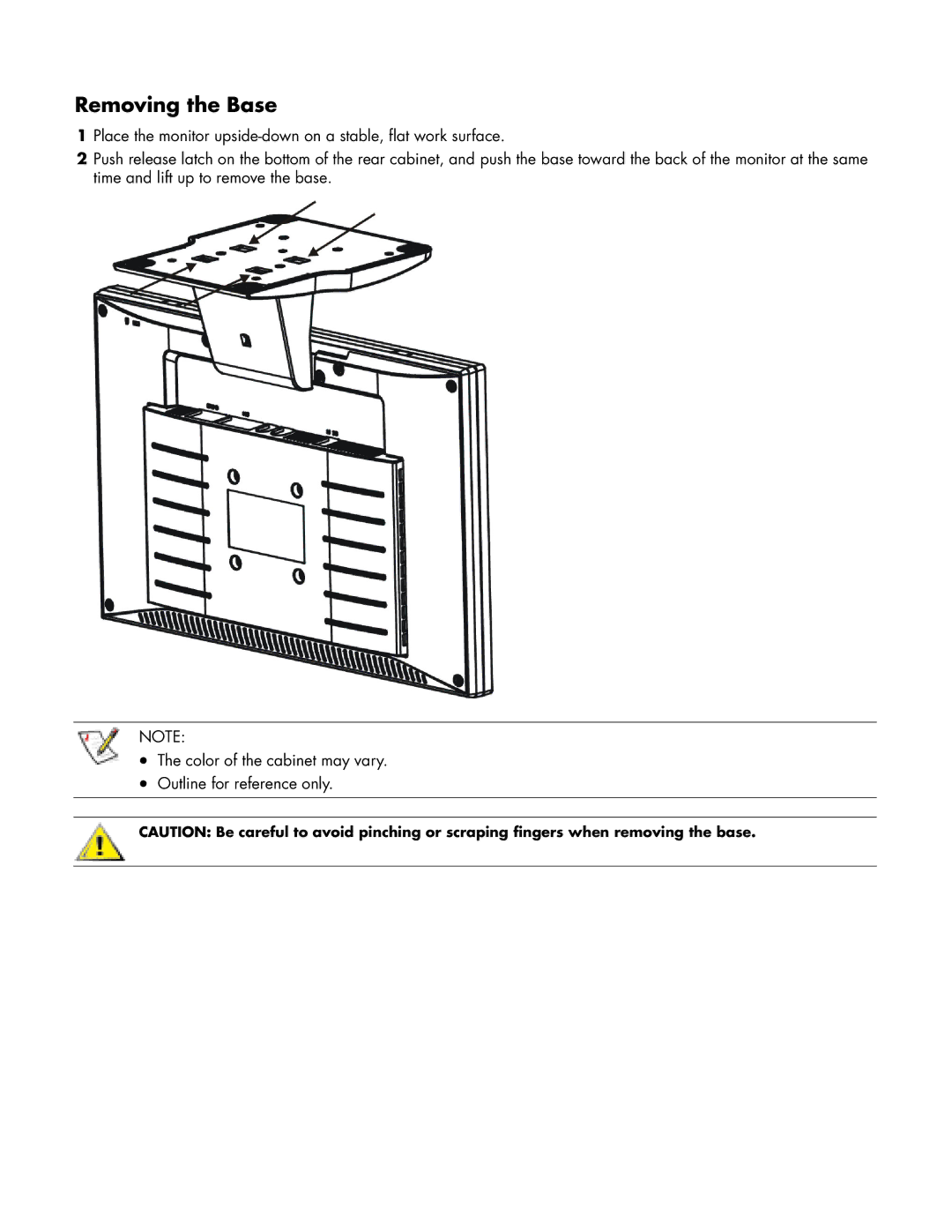 HP w19 19 inch manual Removing the Base 