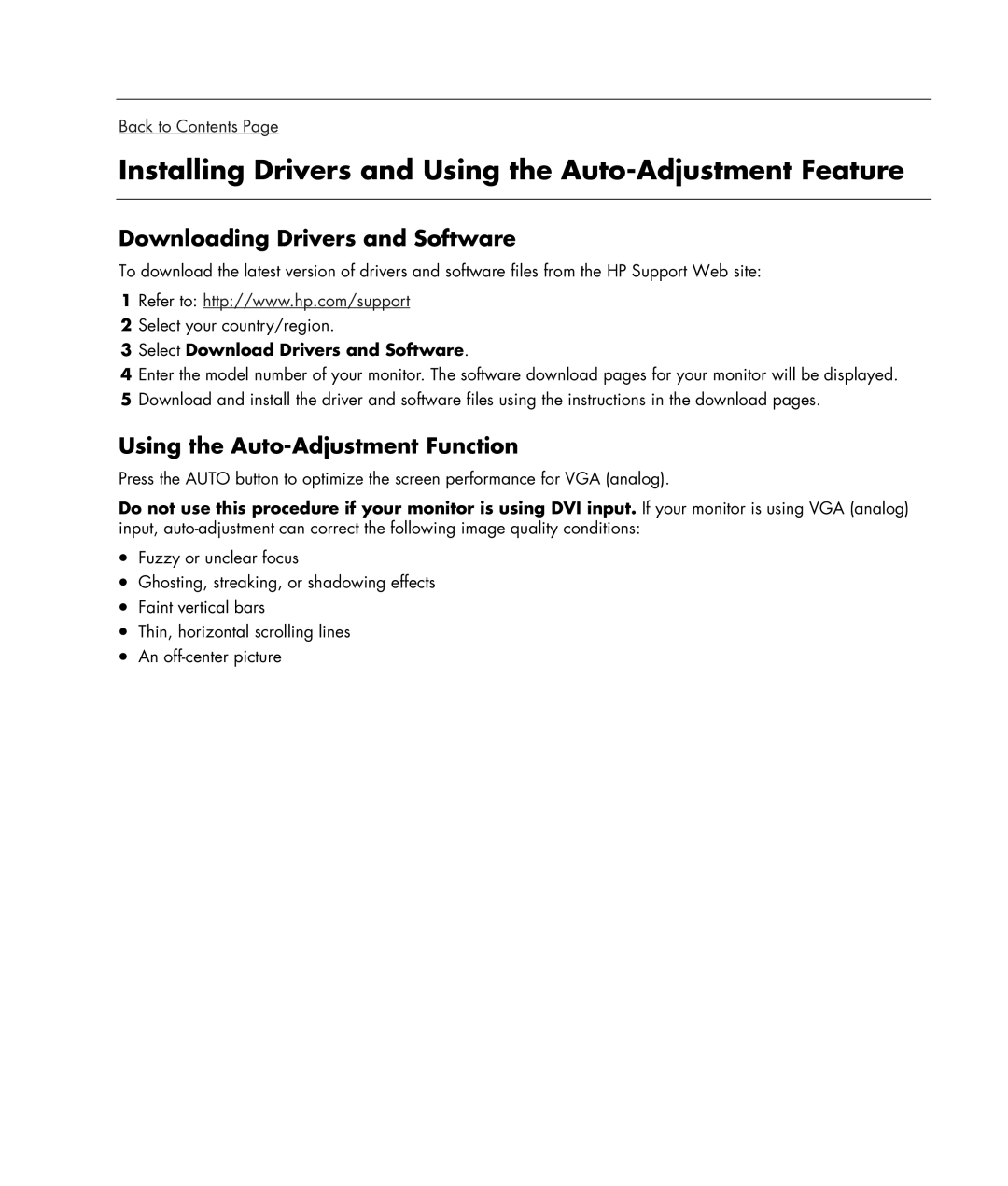 HP w19b 19 inch, w19e 19 inch Installing Drivers and Using the Auto-Adjustment Feature, Downloading Drivers and Software 