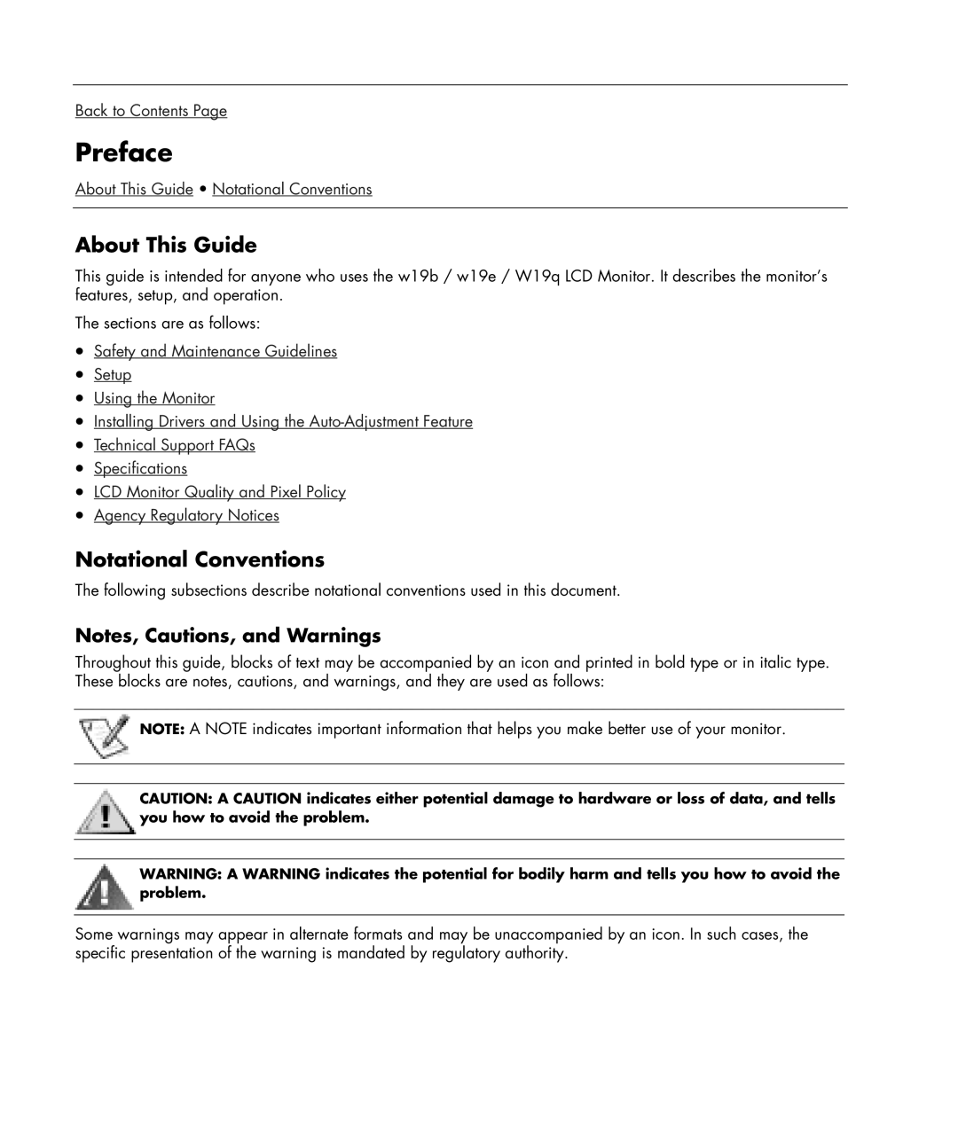 HP w19e 19 inch, w19b 19 inch manual Preface, About This Guide, Notational Conventions 