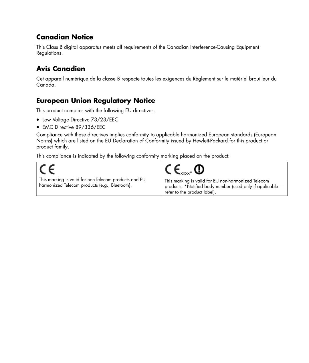 HP w19b 19 inch, w19e 19 inch manual Canadian Notice, Avis Canadien, European Union Regulatory Notice 