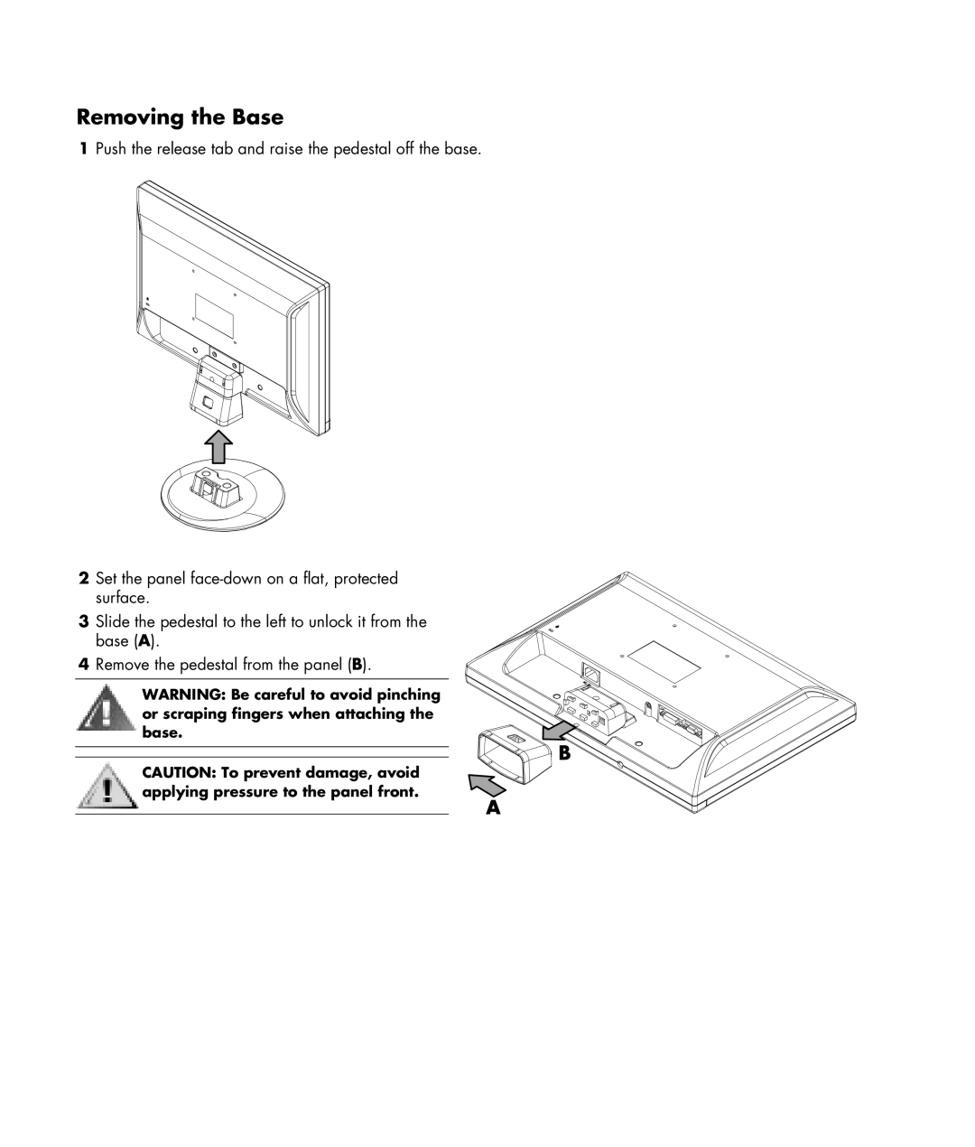 HP w19e 19 inch, w19b 19 inch manual Removing the Base 