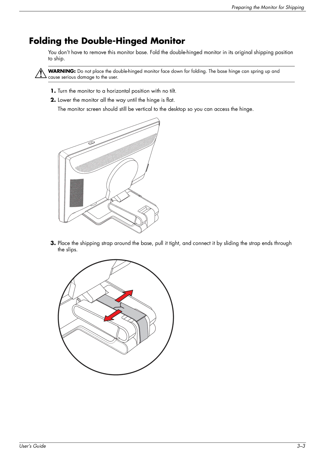 HP w2207, w2007, vp19, WF1907 manual Folding the Double-Hinged Monitor 