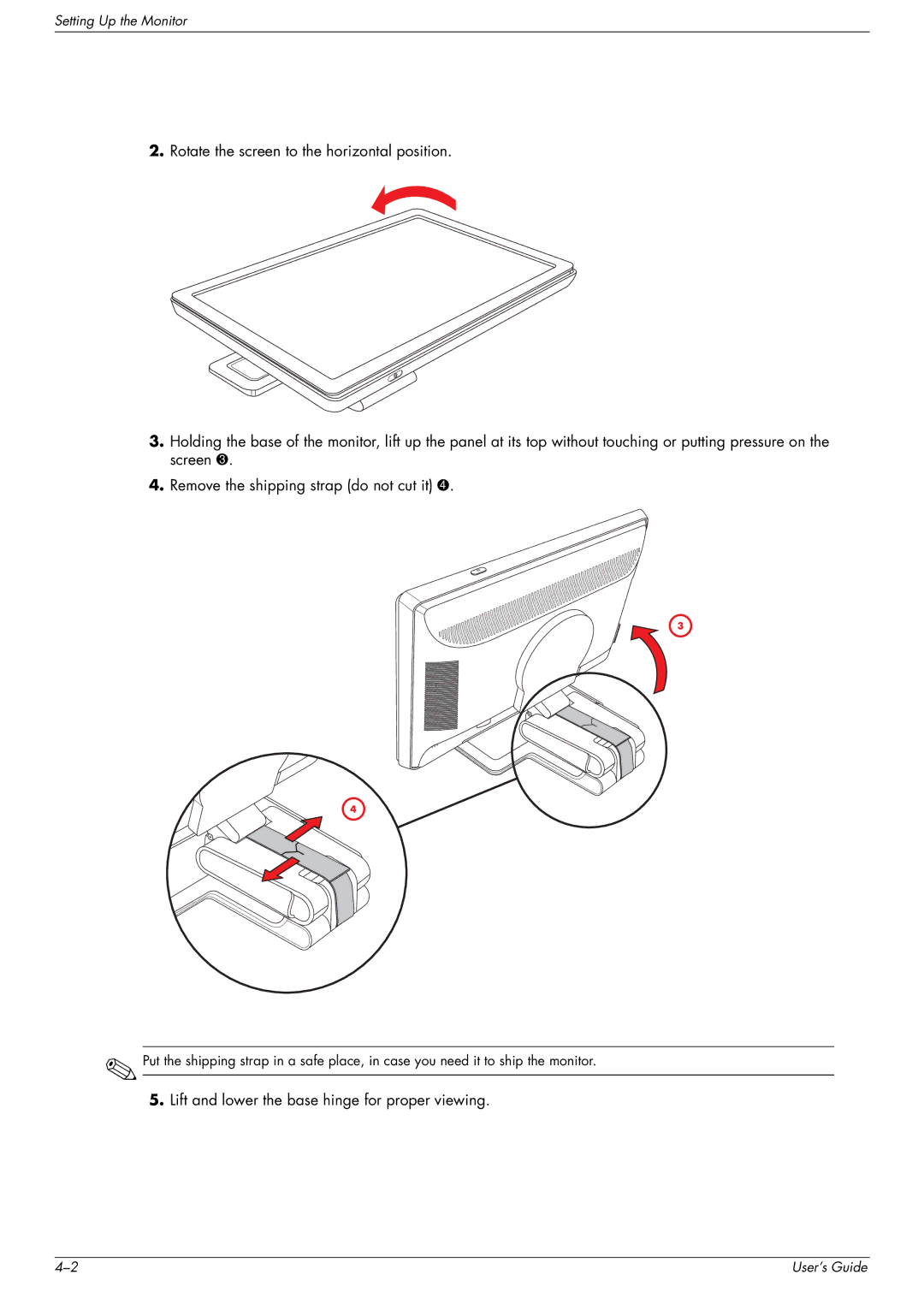 HP w2007, w2207, vp19, WF1907 manual Lift and lower the base hinge for proper viewing 