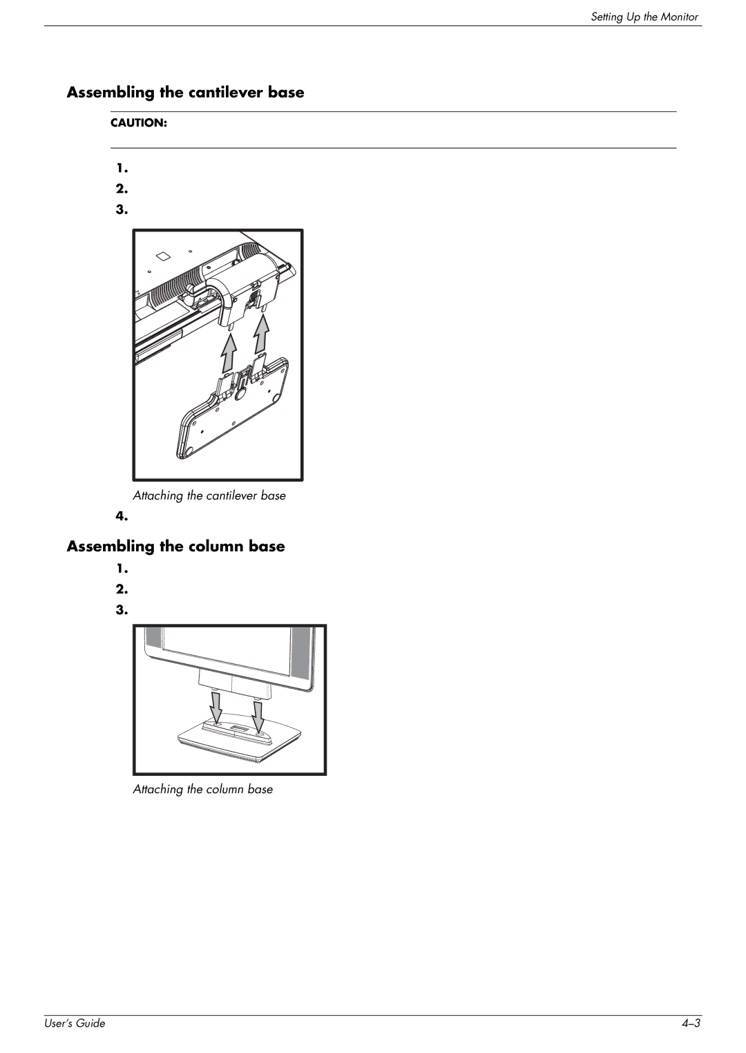 HP w2207, w2007, vp19, WF1907 manual Assembling the cantilever base, Assembling the column base 