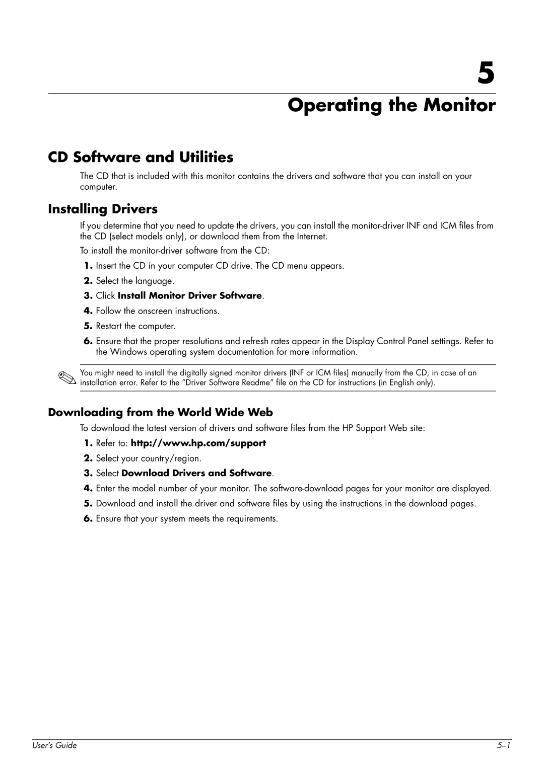 HP w2207, w2007 Operating the Monitor, CD Software and Utilities, Installing Drivers, Downloading from the World Wide Web 