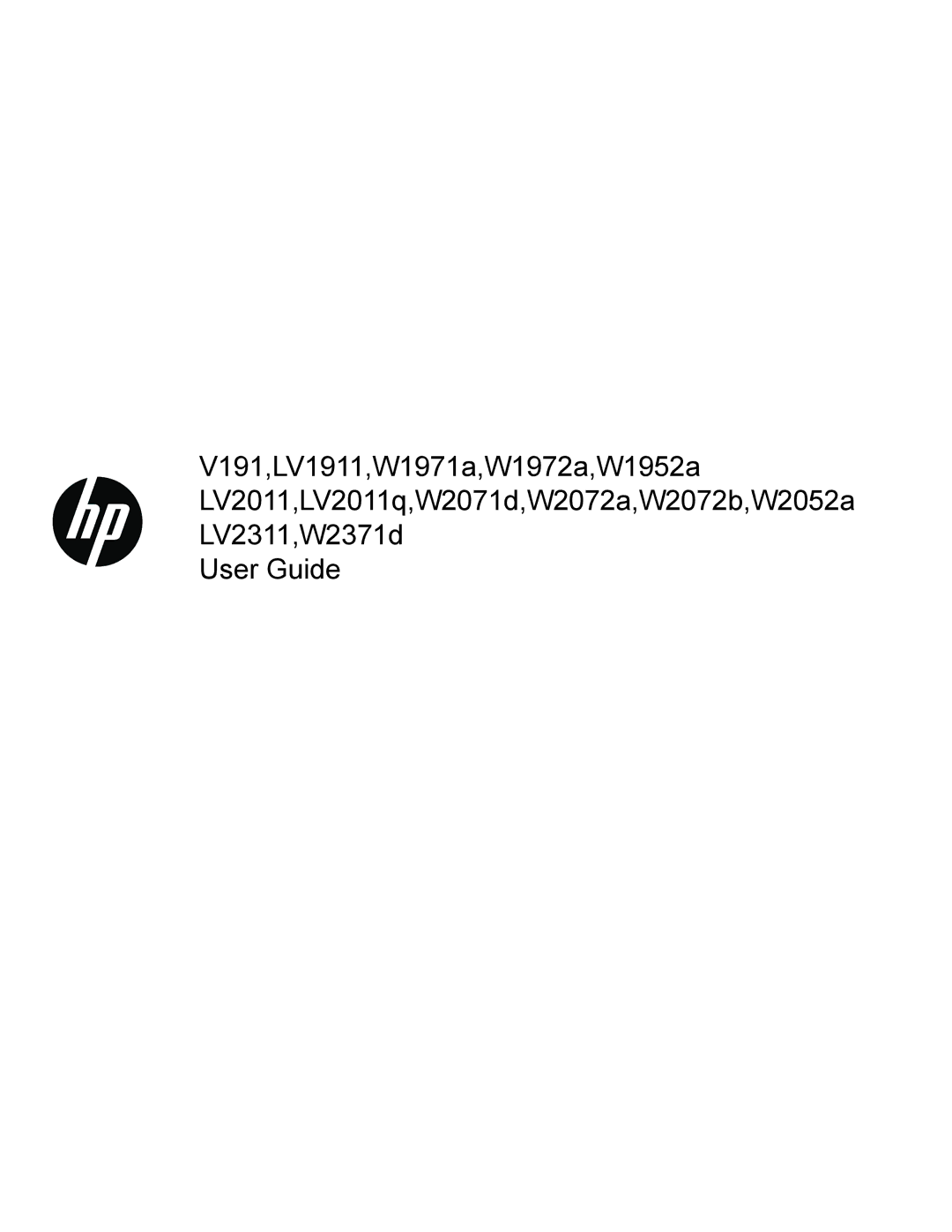 HP W2072A, W2072B, W2071D, W1972A, W1971A, W2052A, LV2011Q, W1952A, LV1911, W2371D, LV2311 manual 