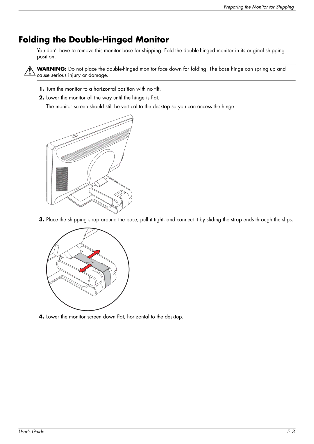 HP FP1707 17 inch, w2207h 22 inch, w1907 19 inch, w1707 17-inch, w2408h, vp17 17-inch manual Folding the Double-Hinged Monitor 