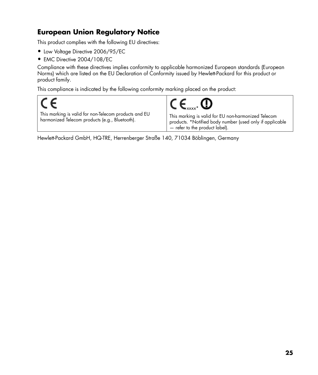 HP W220q manual European Union Regulatory Notice 