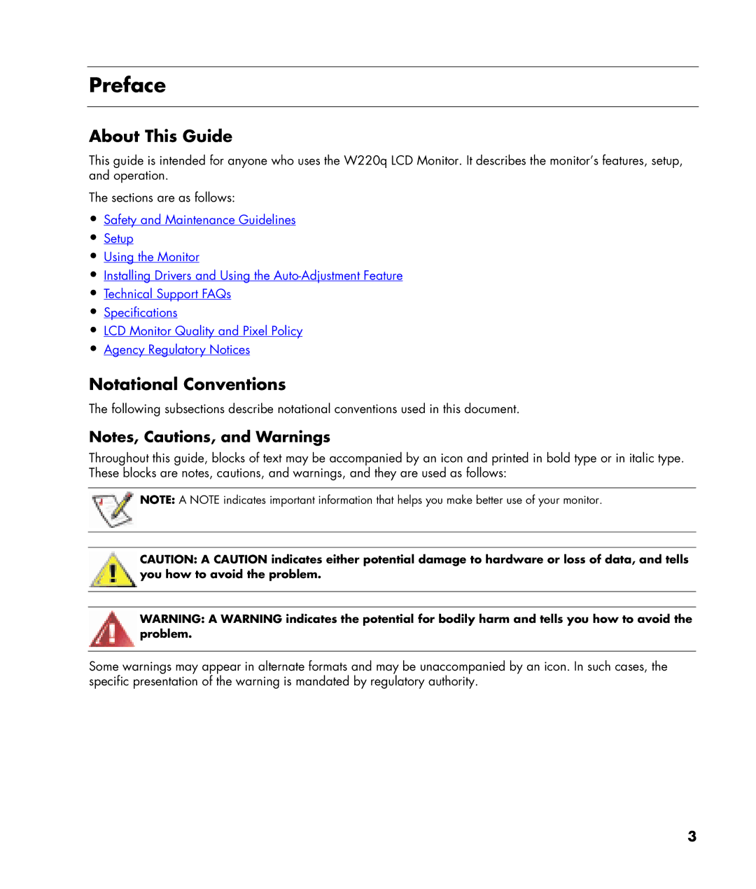 HP W220q manual Preface, About This Guide, Notational Conventions 