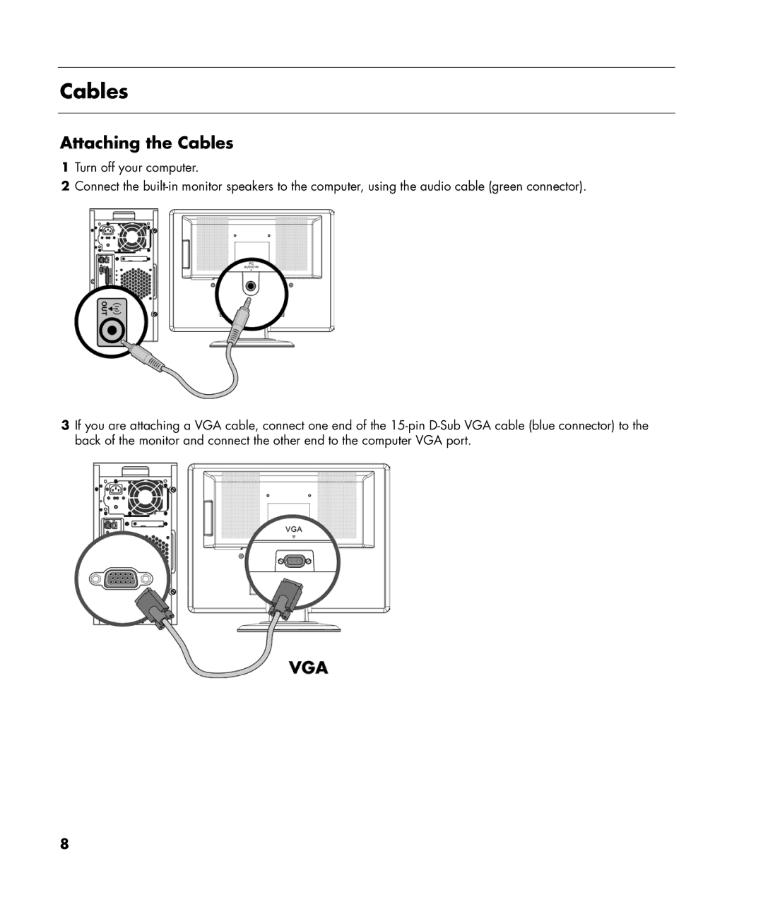 HP W220q manual Attaching the Cables 