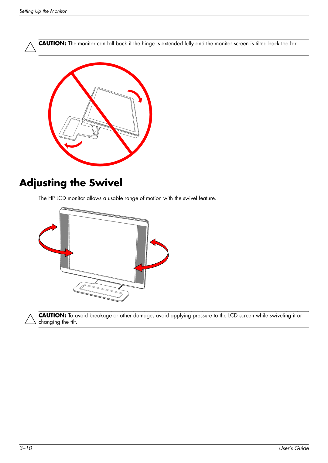 HP W2348H, W1858 manual Adjusting the Swivel 