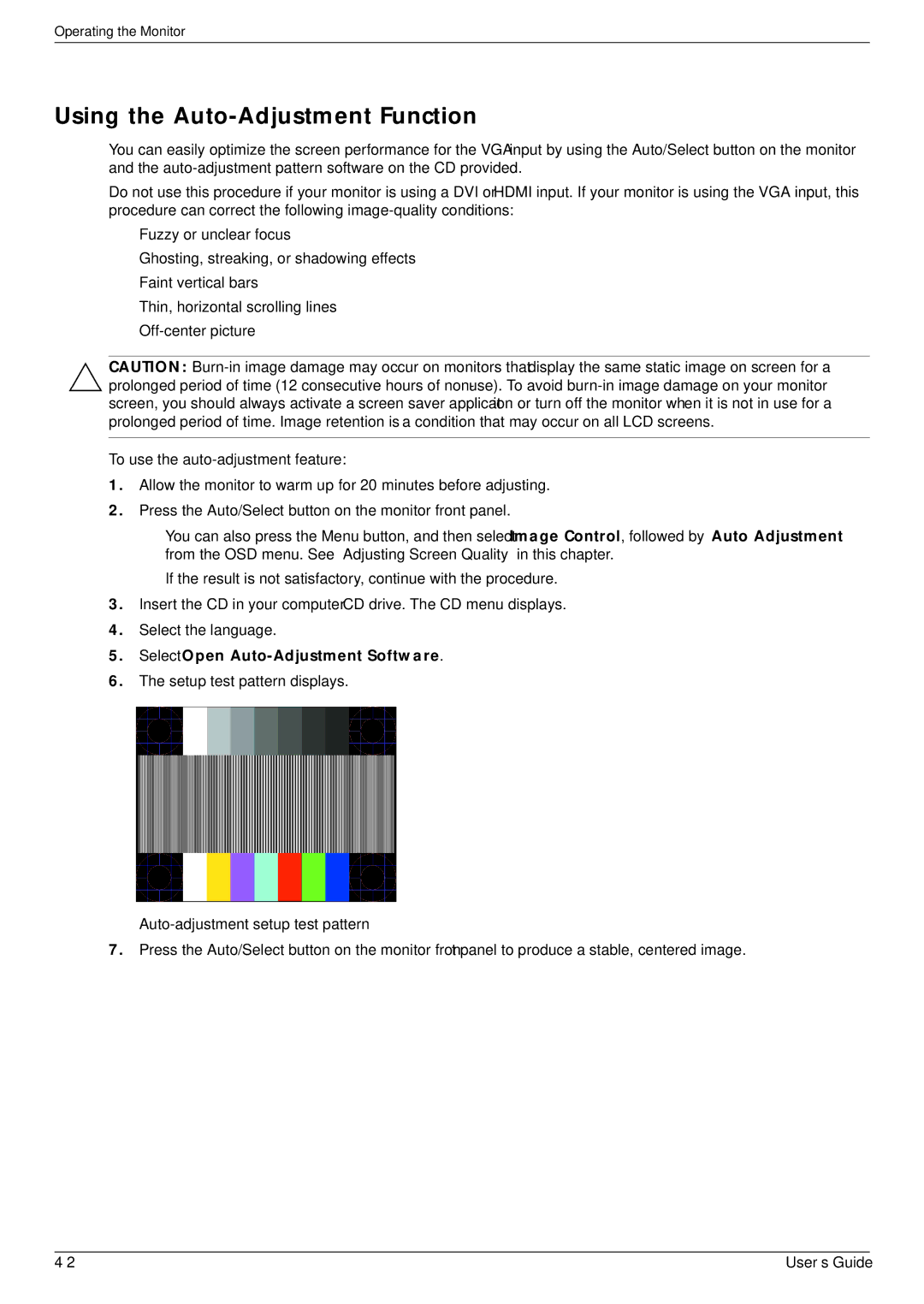 HP W2348H, W1858 manual Using the Auto-Adjustment Function, Select Open Auto-Adjustment Software 