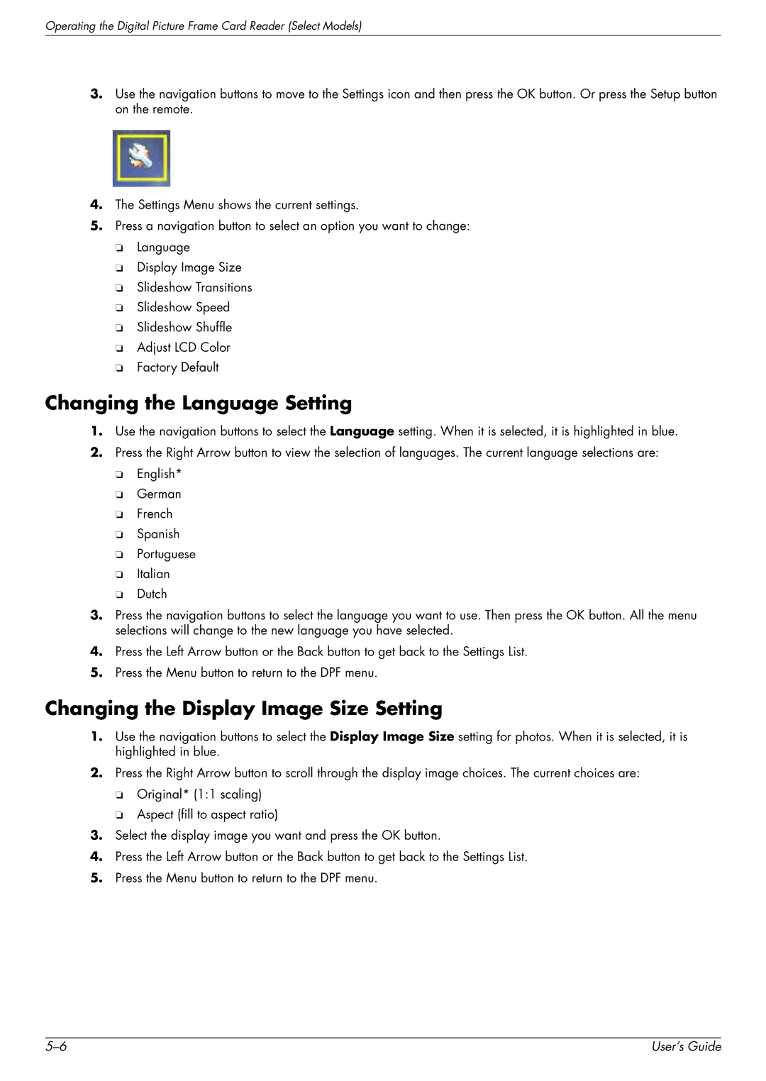 HP W2348H, W1858 manual Changing the Language Setting, Changing the Display Image Size Setting 