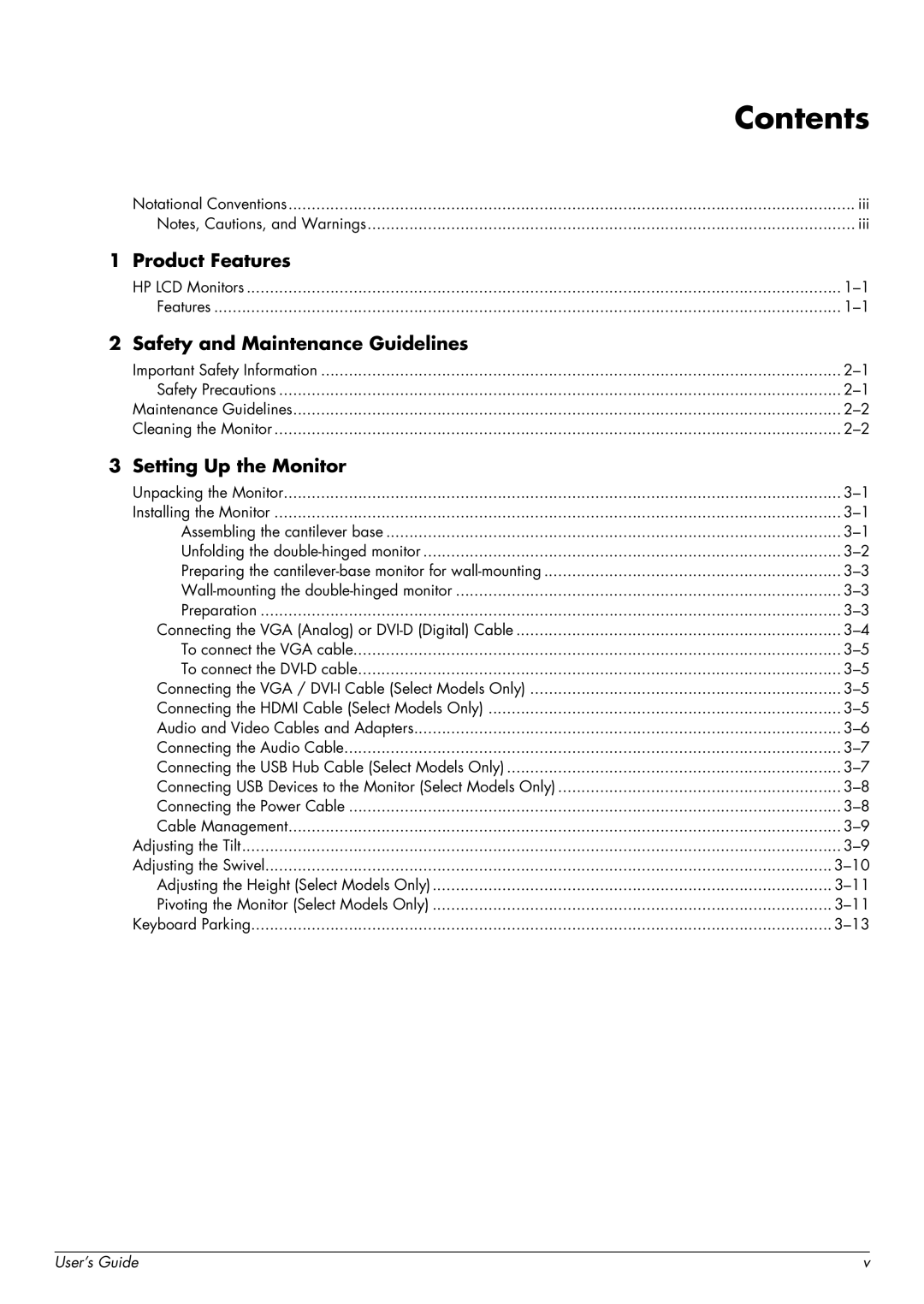 HP W1858, W2348H manual Contents 