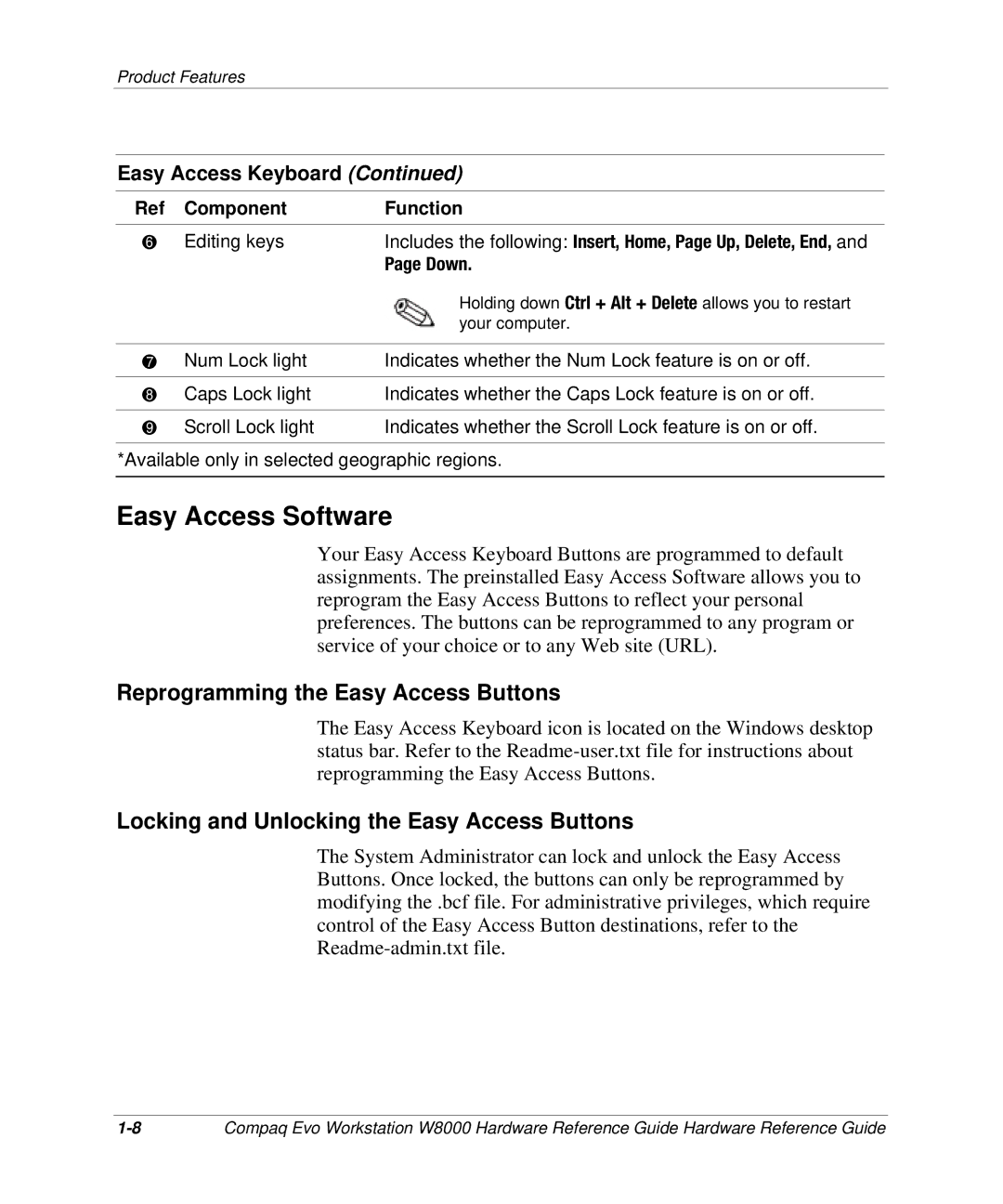 HP w8000 manual Easy Access Software, Reprogramming the Easy Access Buttons, Locking and Unlocking the Easy Access Buttons 